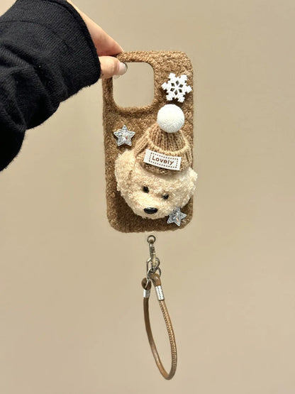 OverseaCases™  Plush Hat Dog with Snowflakes Case for iPhone 16 Series