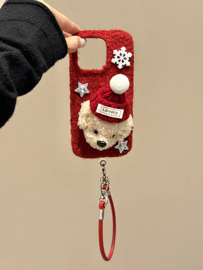 OverseaCases™  Plush Hat Dog with Snowflakes Case for iPhone 15 Series